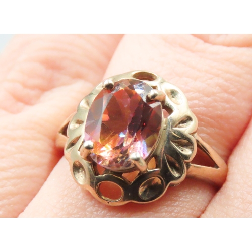 213 - Sunrise Mystic Topaz Single Stone Set Ring Attractively Detailed Mounted in 9 Carat Yellow Gold Ring... 