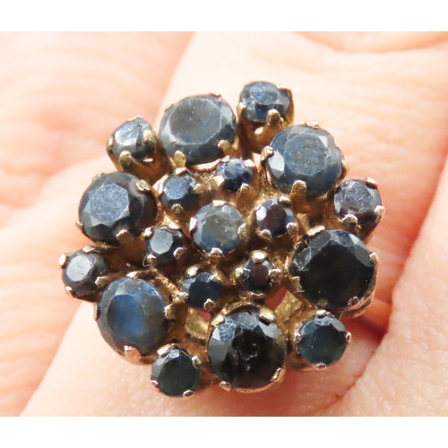 214 - Sapphire Set Ladies Cluster Ring Mounted in 9 Carat Yellow Gold Ring Size N