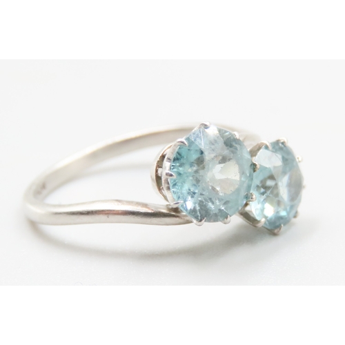 216 - Twin stone Swiss Blue Topaz Set Ring Wrap Around Form Mounted in Platinum Ring Size R