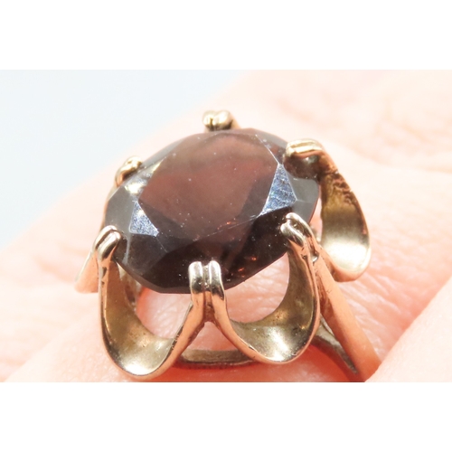 217 - Six Claw Set Smoky Quartz Single Stone Ring Flower Form Mounted in 9 Carat Yellow Gold Ring Size M a... 