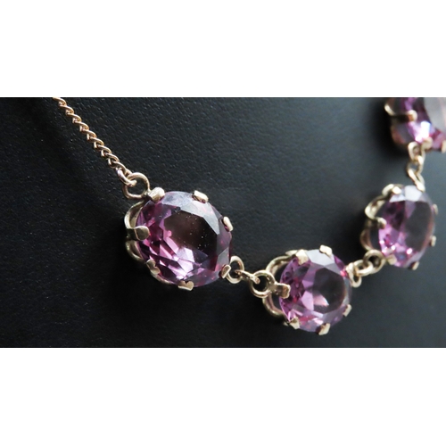 220 - Four Stone Violet Amethyst Basket Set Necklace Mounted in 9 Carat Yellow Gold 48cm Long