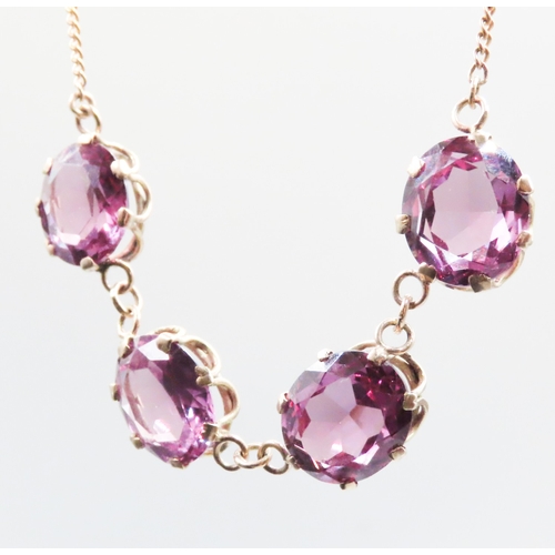 220 - Four Stone Violet Amethyst Basket Set Necklace Mounted in 9 Carat Yellow Gold 48cm Long