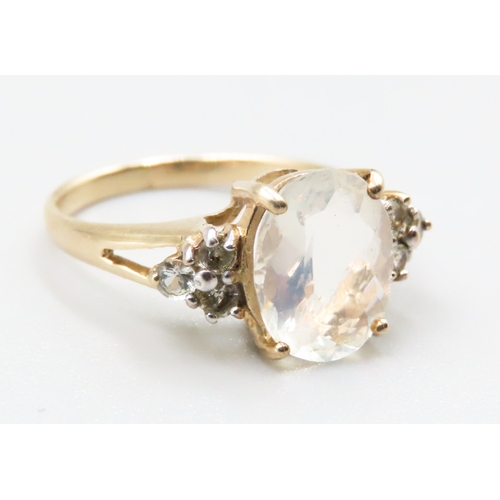 229 - Oval Cut Quartz Ring with Gemstones Set to Shoulders Mounted in 9 Carat Yellow Gold Ring Size M and ... 