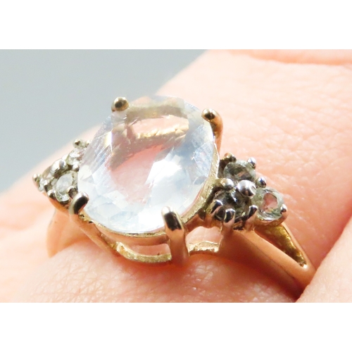 229 - Oval Cut Quartz Ring with Gemstones Set to Shoulders Mounted in 9 Carat Yellow Gold Ring Size M and ... 