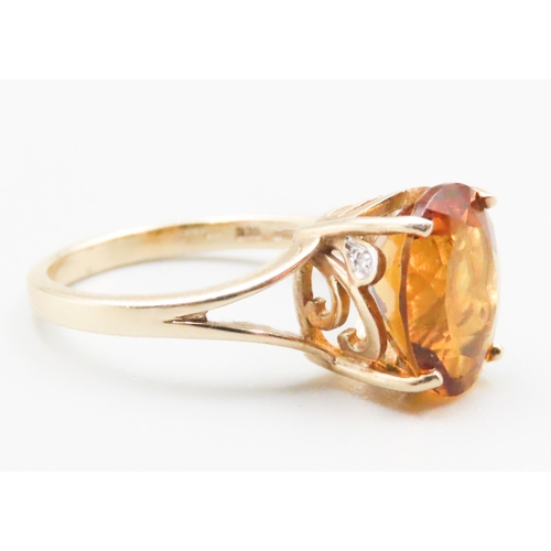 231 - Citrine Basket Set Single Stone Ring Finely Detailed Mounted in 9 Carat Yellow Gold Ring Size N and ... 