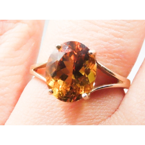 231 - Citrine Basket Set Single Stone Ring Finely Detailed Mounted in 9 Carat Yellow Gold Ring Size N and ... 