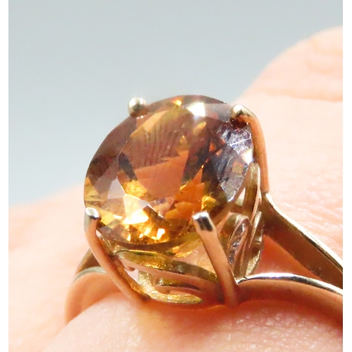 231 - Citrine Basket Set Single Stone Ring Finely Detailed Mounted in 9 Carat Yellow Gold Ring Size N and ... 