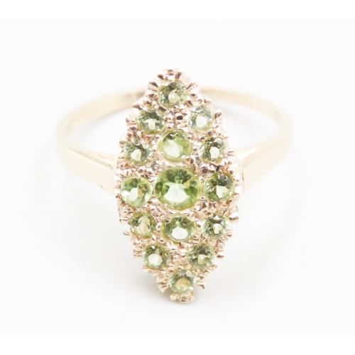 237 - Peridot Set Marquise Form Cluster Ring Mounted in 9 Carat Yellow Gold Ring Size M As New Unworn Inhe... 