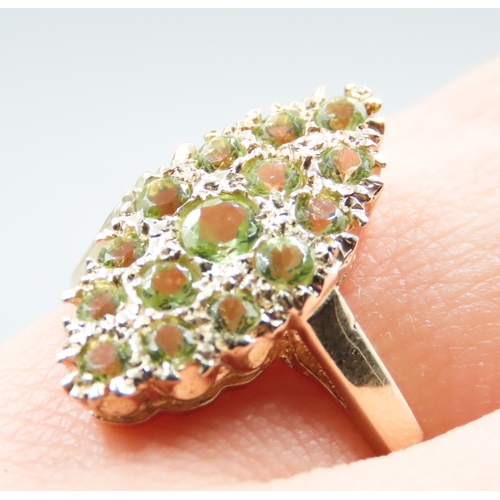 237 - Peridot Set Marquise Form Cluster Ring Mounted in 9 Carat Yellow Gold Ring Size M As New Unworn Inhe... 