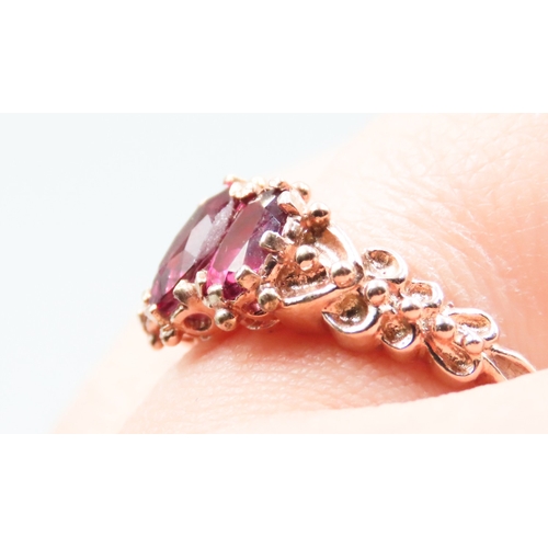 239 - Pink Tourmaline Three Stone Set Ring Finely Detailed Mounted in 9 Carat Rose Gold Ring Size P As New... 