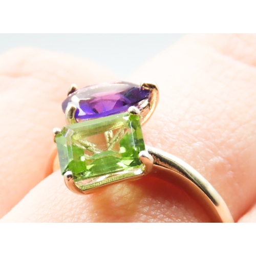 244 - Amethyst and Peridot Moi et Toi Wrap Around Form Ring Mounted in 9 Carat Yellow Gold Ring Size O As ... 