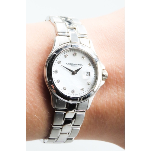 248 - Raymond Weil Geneve Swiss Made Ladies Wristwatch Diamond Set Mother of Pearl Dial Date Aperture