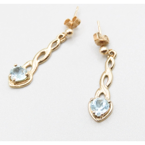 255 - Pair of Heart Cut Aquamarine Set Drop Earrings Mounted in 9 Carat Yellow Gold 2.5cm Drop