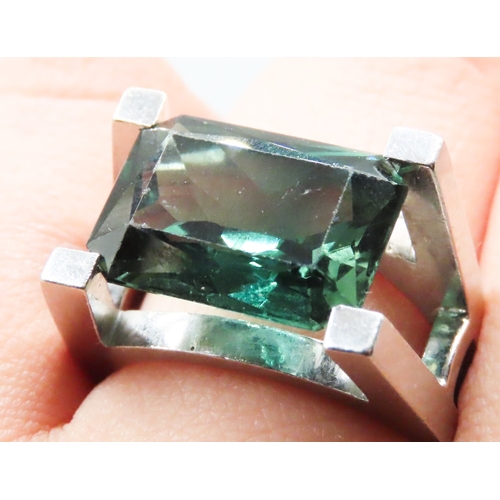 257 - Fine Tourmaline Single Stone Statement Ring Bar Set in 14 Carat White Gold Ring Size R