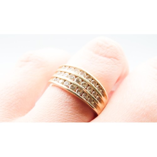 258 - Diamond Set Graduated Form Three Row Ring Mounted in 18 Carat Yellow Gold Ring Size O and a Half