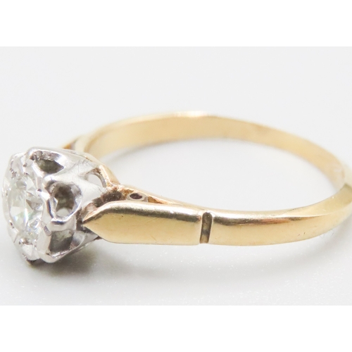 270 - Diamond Solitaire Rub over Set in Platinum Mounted on 18 Carat Yellow Gold Ring Size L and a Half