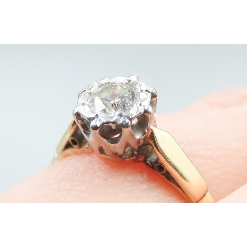 270 - Diamond Solitaire Rub over Set in Platinum Mounted on 18 Carat Yellow Gold Ring Size L and a Half