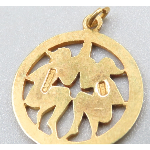 278 - 9 Carat Yellow Gold Gemini Motif Pendant 2cm High