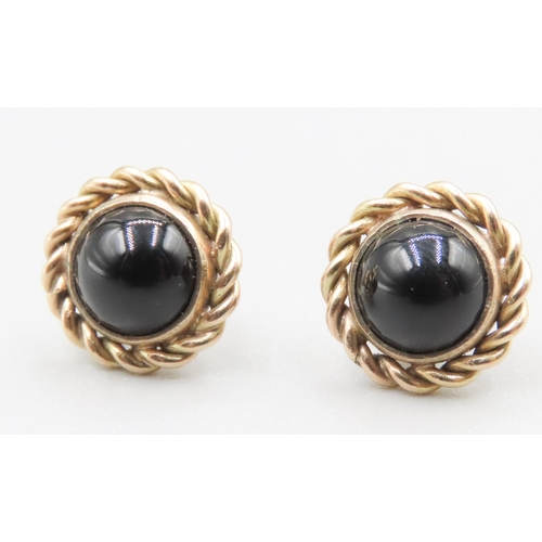 280 - Pair of Polished Onyx Set Earrings Mounted in 9 Carat Yellow Gold 1cm High