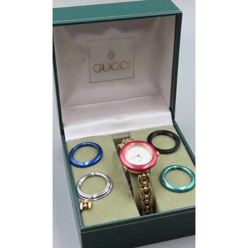 281 - Gucci Swiss Made Quartz Watch with Interchangeable Bezels with Original Presentation Box