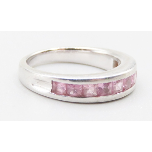 287 - Pink Tourmaline Set Half Eternity Ring Mounted in 9 Carat White Gold Ring Size K