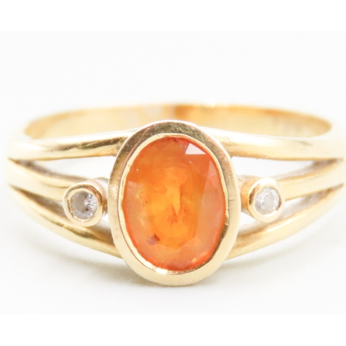 294 - Bezel Set Citrine Ring Mounted in 18 Carat Yellow Gold Diamonds Set to Shoulders Ring Size Q