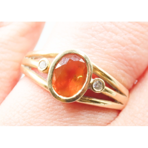 294 - Bezel Set Citrine Ring Mounted in 18 Carat Yellow Gold Diamonds Set to Shoulders Ring Size Q