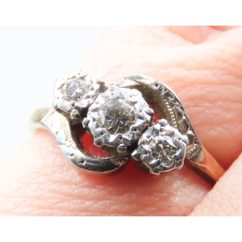 295 - Diamond Three Stone Rub over Set Swirl Motif Ring set in Platinum Mounted on 18 Carat Yellow Gold Ri... 