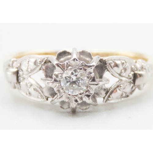 297 - Finely Detailed Diamond Solitaire set in Platinum Mounted on 18 Carat Yellow Gold Ring Size L