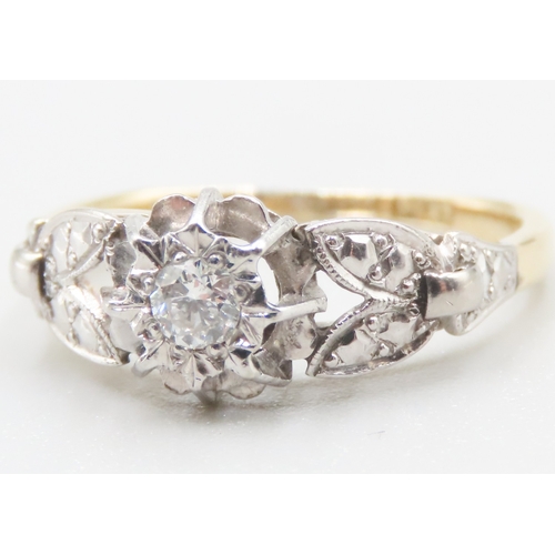 297 - Finely Detailed Diamond Solitaire set in Platinum Mounted on 18 Carat Yellow Gold Ring Size L