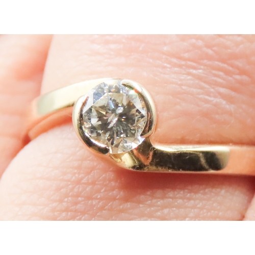 300 - Diamond Solitaire Half Bezel Set Wraparound Form Mounted in 18 Carat Yellow Gold Ring Size M and a H... 