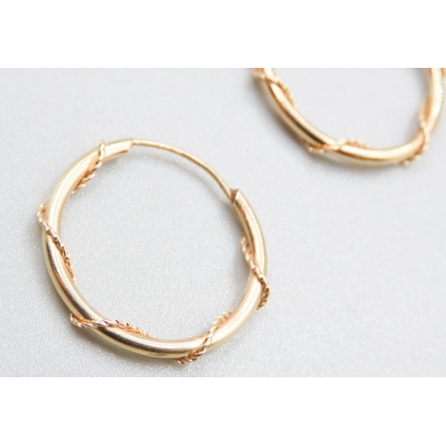 317 - Pair of 9 Carat Yellow Gold Rope Motif Hoop Earrings 2cm Diameter