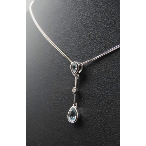 321 - Bezel Set Pear Cut Aquamarine and Diamond Set Pendant Mounted in 9 Carat White Gold 2.5cm High Furth... 