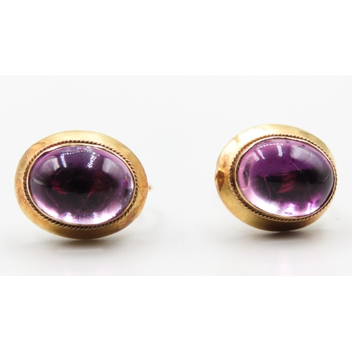 326 - Pair of Cabochon Cut Amethyst Set Earrings Mounted in 15 Carat Yellow Gold 9 Carat with Yellow Gold ... 