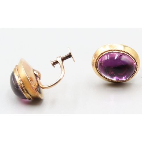 326 - Pair of Cabochon Cut Amethyst Set Earrings Mounted in 15 Carat Yellow Gold 9 Carat with Yellow Gold ... 