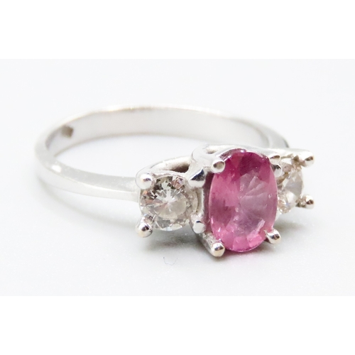 333 - Pink Sapphire and Diamond Trellis Set Three Stone Ring Mounted in 18 Carat White Gold Total Sapphire... 