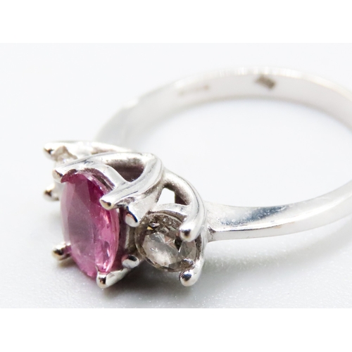 333 - Pink Sapphire and Diamond Trellis Set Three Stone Ring Mounted in 18 Carat White Gold Total Sapphire... 