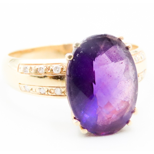 340 - Finely Detailed Amethyst Set Ring with Further Diamond Inset to Shoulders Mounted in 18 Carat Yellow... 