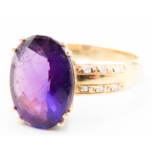 340 - Finely Detailed Amethyst Set Ring with Further Diamond Inset to Shoulders Mounted in 18 Carat Yellow... 