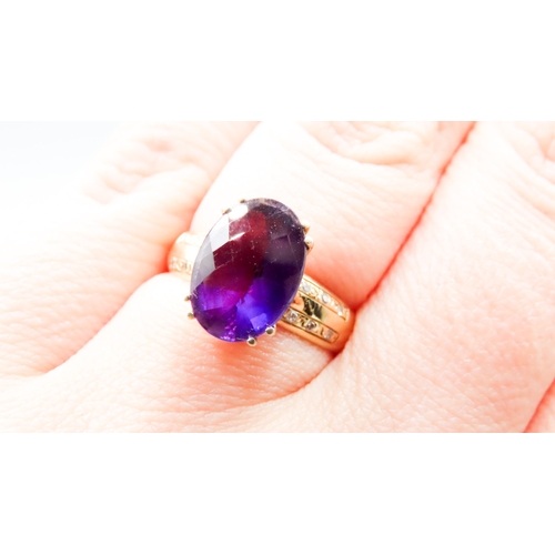 340 - Finely Detailed Amethyst Set Ring with Further Diamond Inset to Shoulders Mounted in 18 Carat Yellow... 