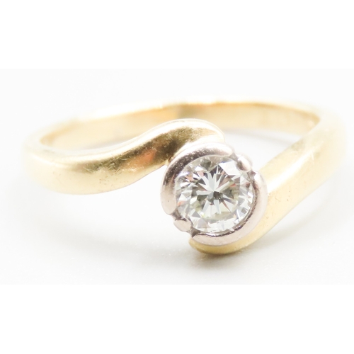 342 - Diamond Solitaire Half Bezel Set Wraparound Form Mounted in 18 Carat Yellow Gold Ring Size N