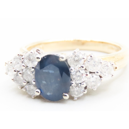 351 - Ceylon Sapphire and Diamond Cluster Set Ring Mounted in 18 Carat Yellow Gold Total Diamond Carat Wei... 