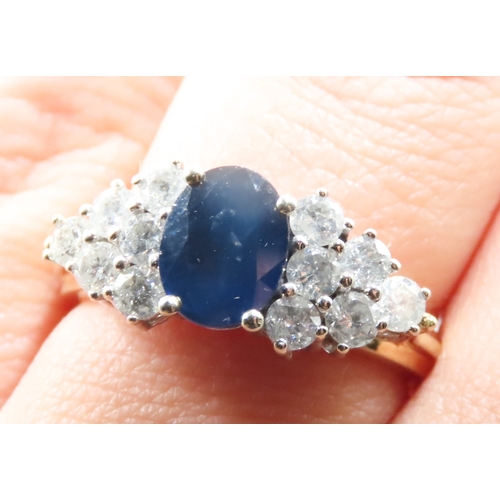 351 - Ceylon Sapphire and Diamond Cluster Set Ring Mounted in 18 Carat Yellow Gold Total Diamond Carat Wei... 