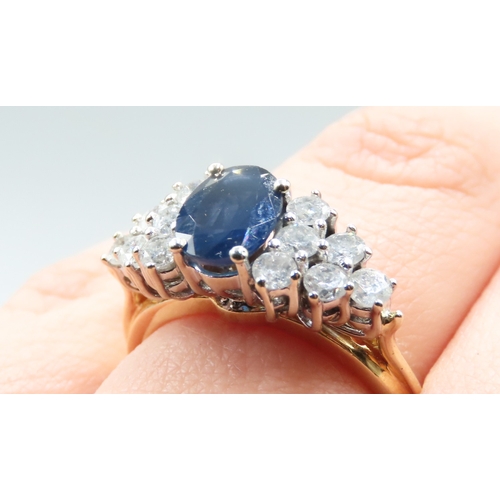 351 - Ceylon Sapphire and Diamond Cluster Set Ring Mounted in 18 Carat Yellow Gold Total Diamond Carat Wei... 