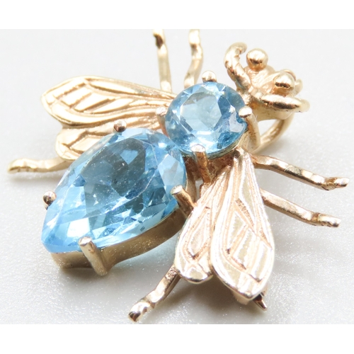 352 - Blue Topaz Two Stone Bee Brooch or Pendant Mounted in 9 Carat Yellow Gold 2cm High