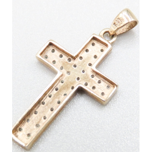 353 - Diamond Set 9 Carat Yellow and White Gold Cross Pendant 2.5cm High