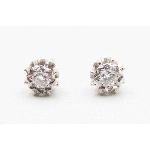 356 - Pair of Diamond Rub over Set Earrings Mounted in 18 Carat White Gold