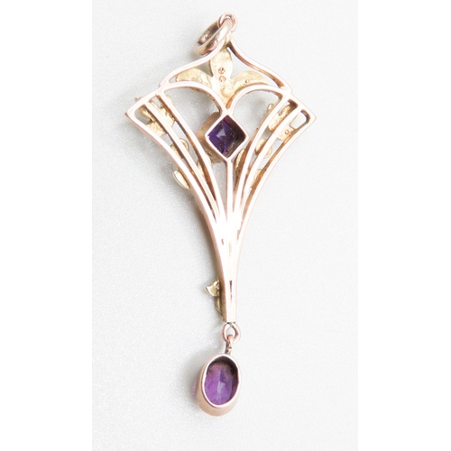 358 - Finely Detailed Amethyst and Seed Pearl Set Pendant Mounted in 9 Carat Rose Gold 5cm High