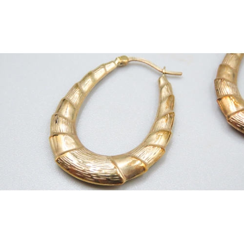 36 - Pair of 9 Carat Yellow Gold Croissant Form Hoop Earrings 3.5cm High