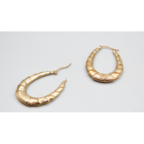 36 - Pair of 9 Carat Yellow Gold Croissant Form Hoop Earrings 3.5cm High